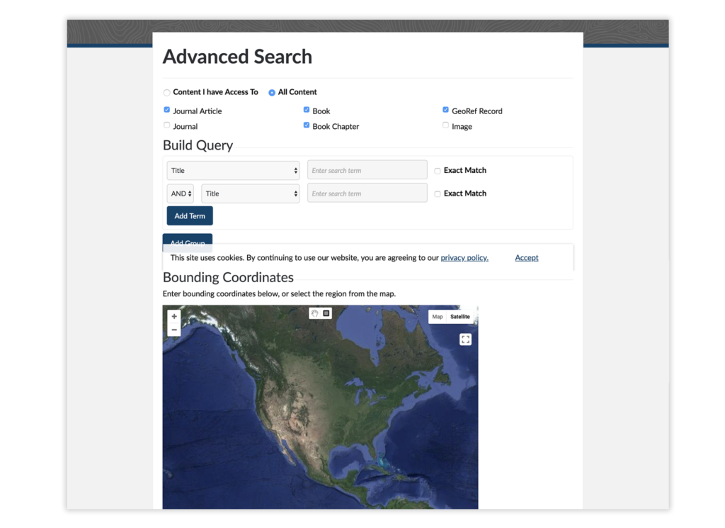 An integrated map-based search experience using GeoRef bounding coordinate data