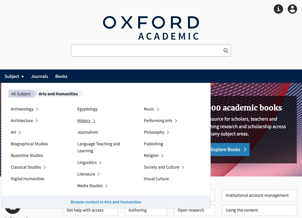 Oxford Academic subject menu