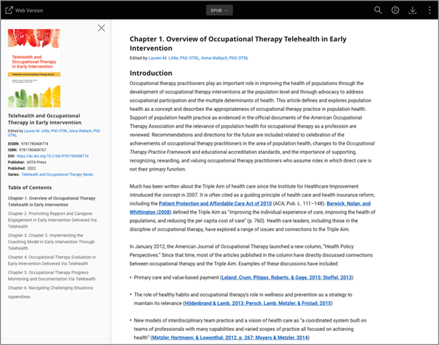 Screenshot showing the EPUB / PDF reader