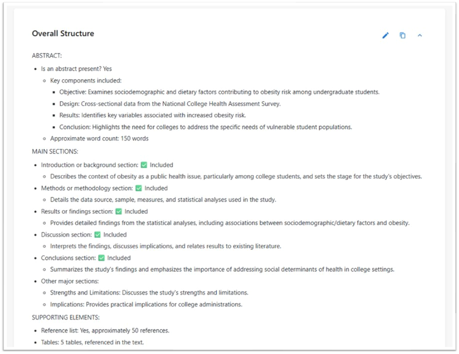 screenshot showing assessment of overall article structure