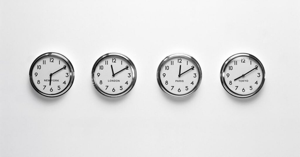 wall of clocks